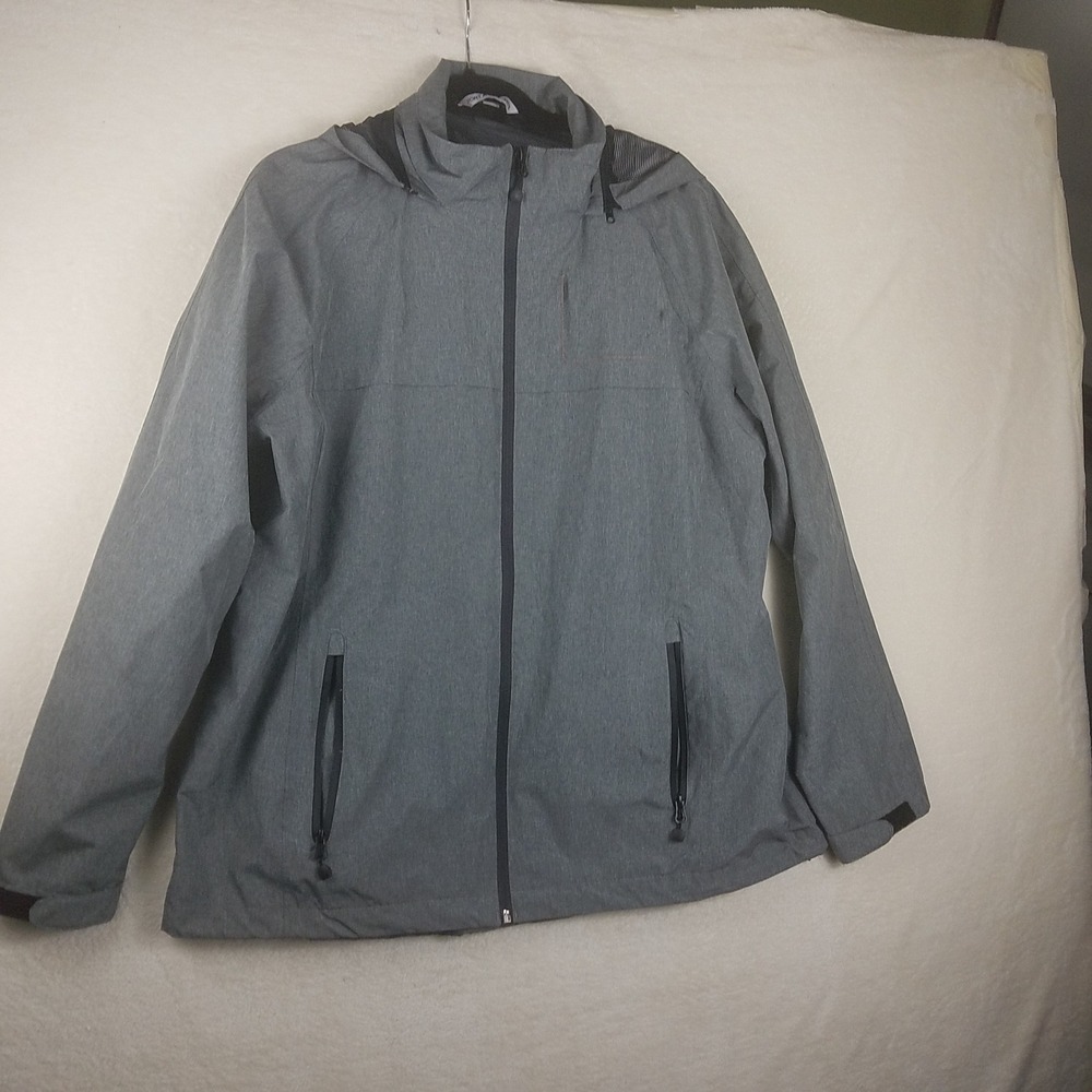 Port Authority Womens XXL Gray Heathered Hooded Rain Jacket Full Zip Mesh Lined